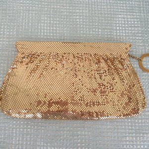 WHITING & DAVIS Co Art Deco Gold Tone Metal Mesh Clutch w/ Original Coin Purse